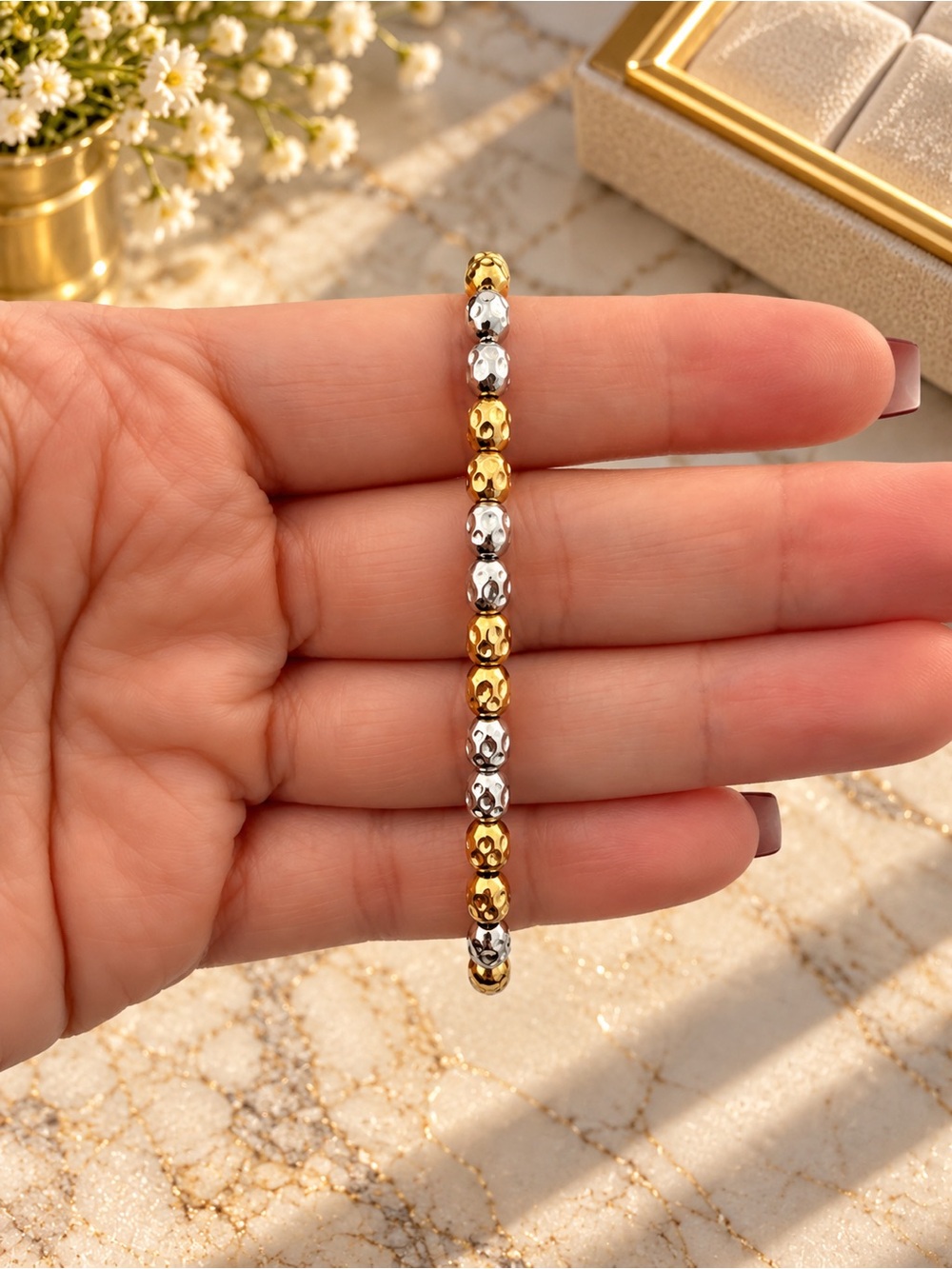 Two-Tone Beaded Stretch Bracelet